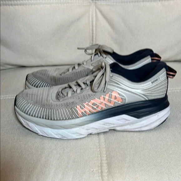 Hoka One One Bondi 7 Womens US Size 8 Running Walking Shoes Gray 1110519 - Picture 5 of 15